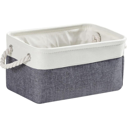 Foldable Canvas Storage Baskets | Linen & Cotton | Cold Grey and White