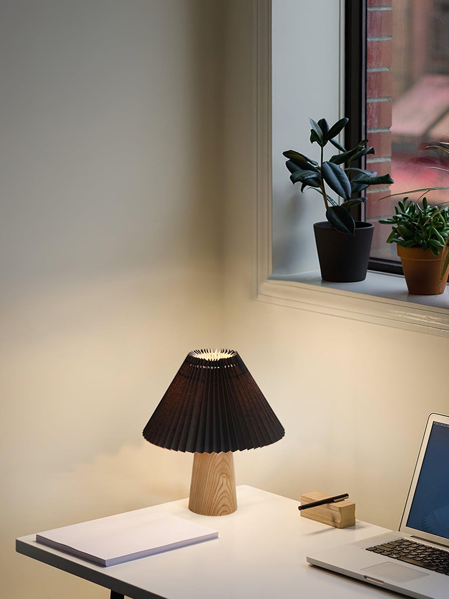 Facet Table Lamp | Wood Base | White or Black Shade