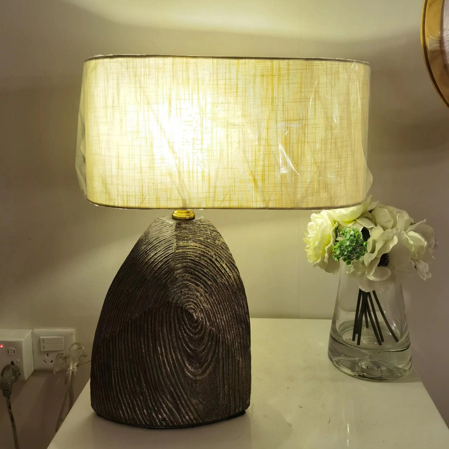 Faro Table Lamp | Abaca Shade, Brass Base | Black