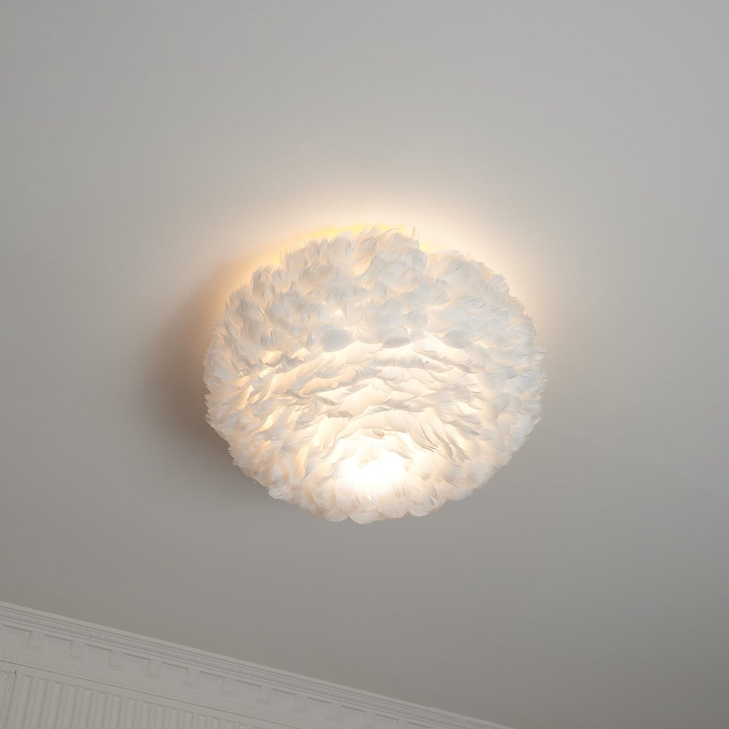 Feathered Ceiling Lamp | Goose Feather | White, Pink