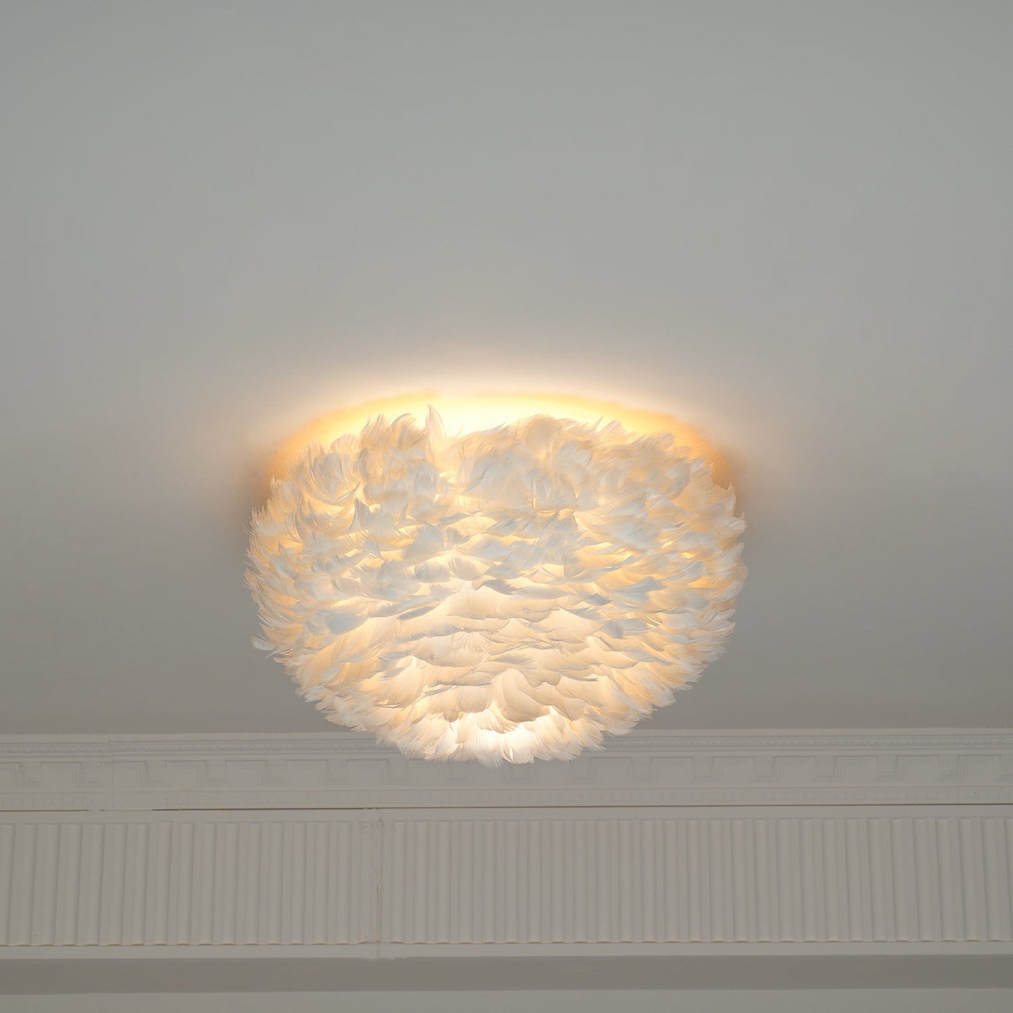 Feathered Ceiling Lamp | Goose Feather | White, Pink
