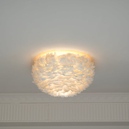 Feathered Ceiling Lamp | Goose Feather | White, Pink