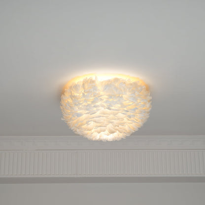 Feathered Ceiling Lamp | Goose Feather | White, Pink