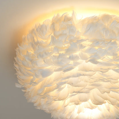 Feathered Ceiling Lamp | Goose Feather | White, Pink