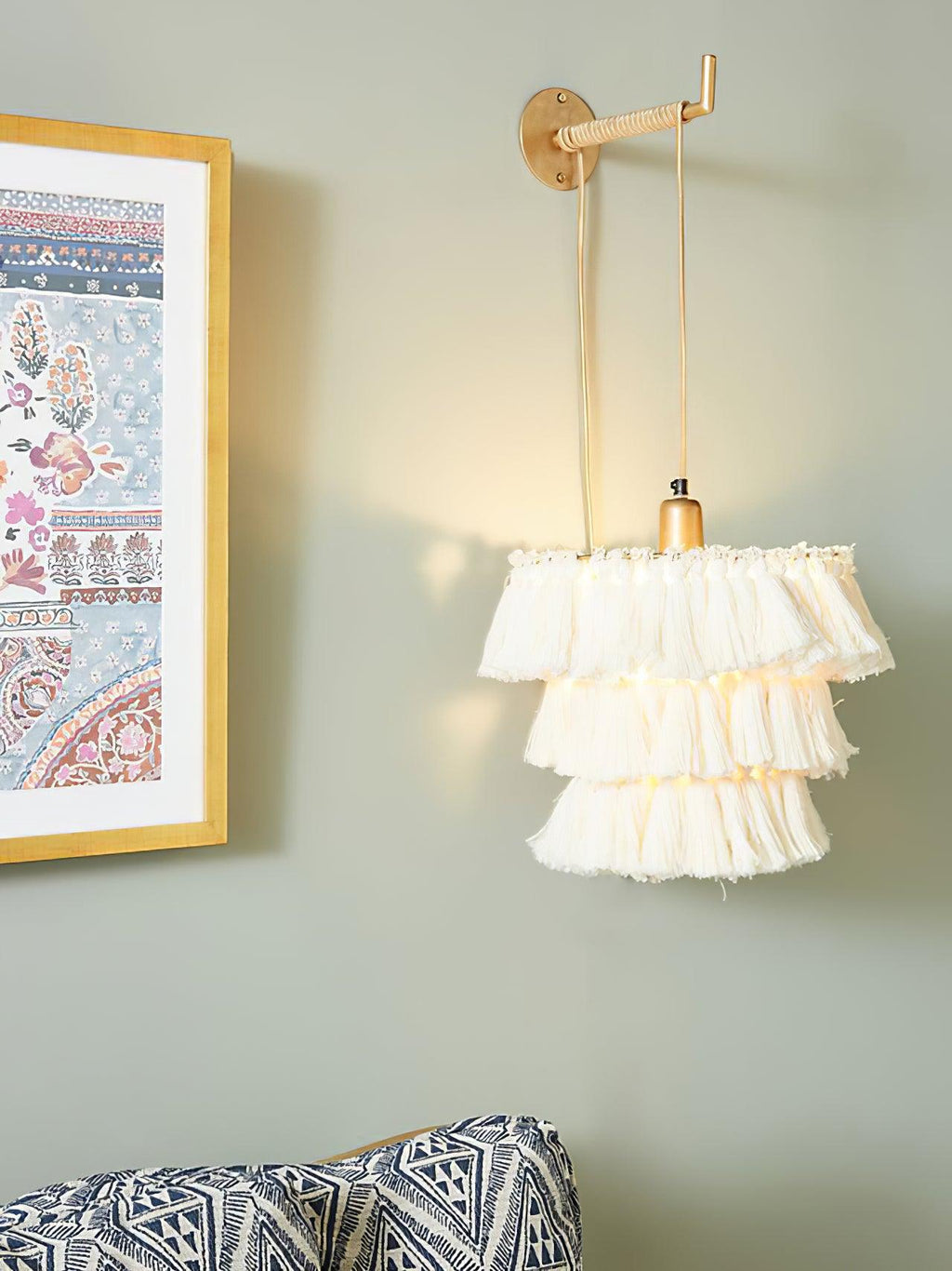 Fela Tassel Wall Lamp | Metal, Iron, Fabric Tassel | Gold, White, Pink, Multicolor