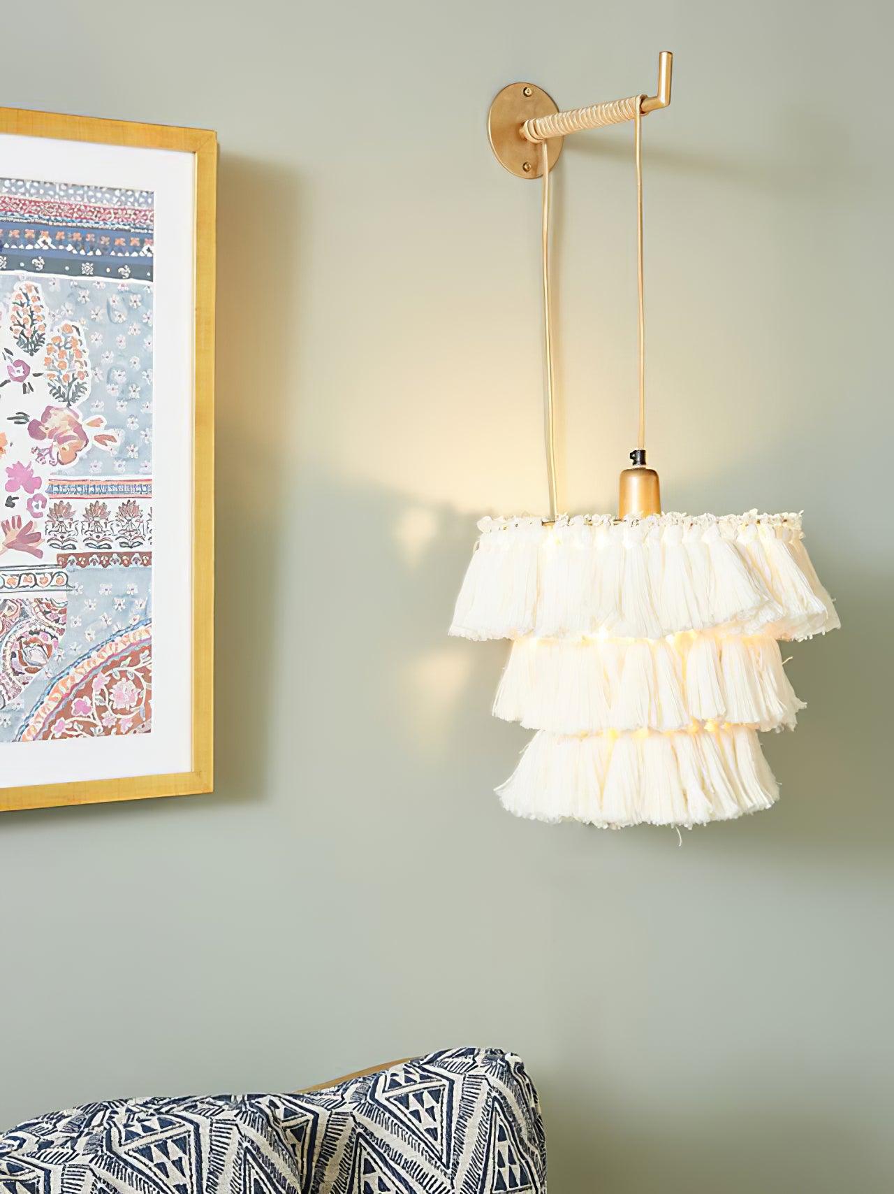 Fela Tassel Wall Lamp | Metal, Iron, Fabric Tassel | Gold, White, Pink, Multicolor