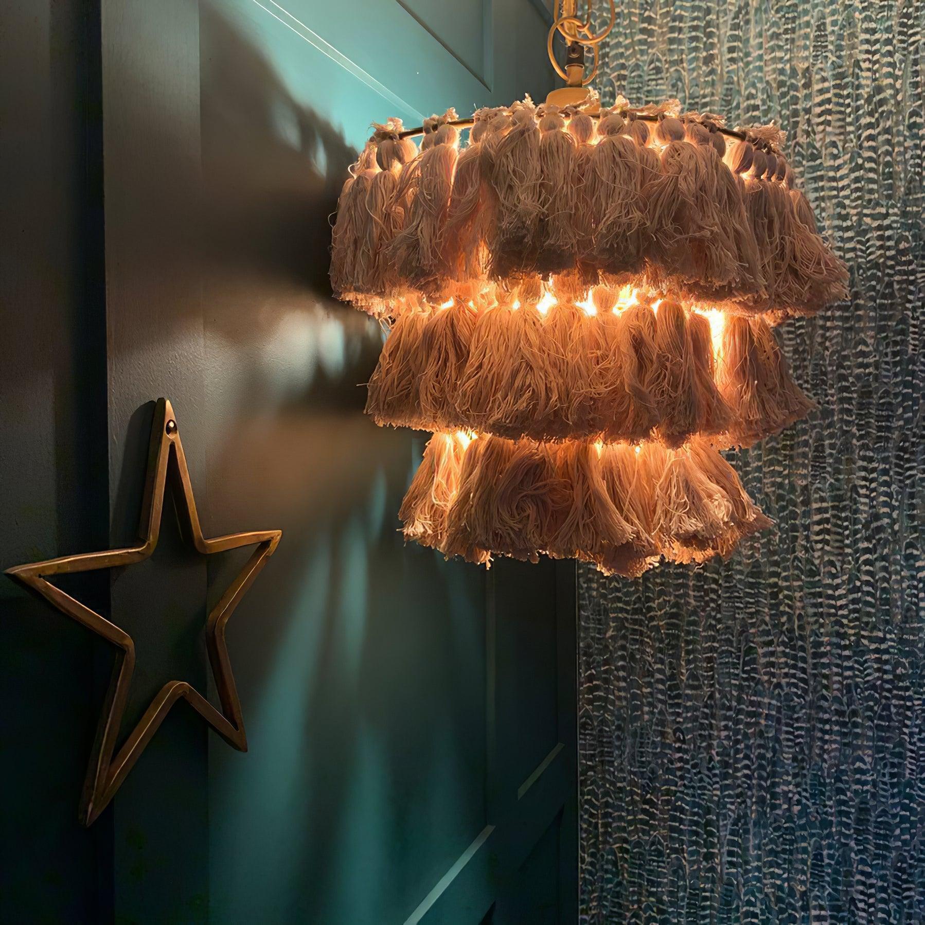 Fela Tassel Wall Lamp | Metal, Iron, Fabric Tassel | Gold, White, Pink, Multicolor