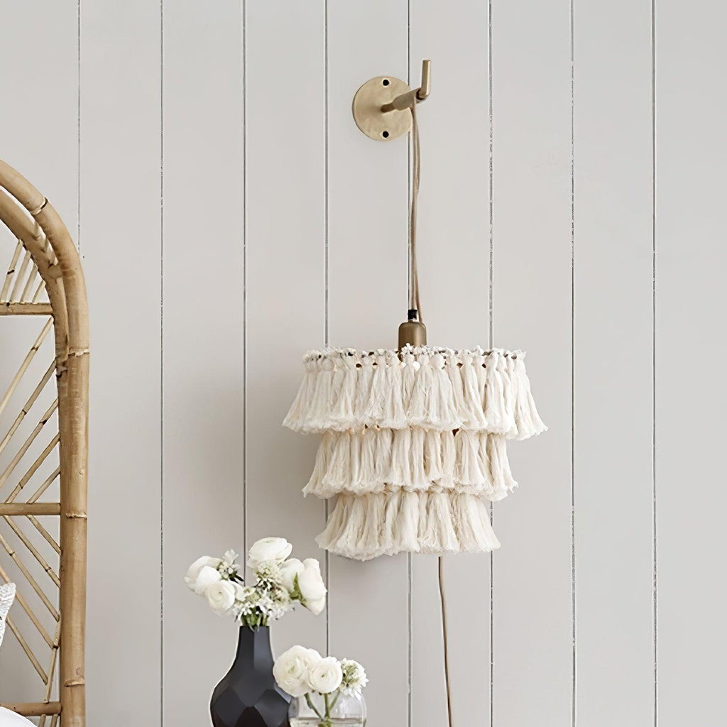 Fela Tassel Wall Lamp | Metal, Iron, Fabric Tassel | Gold, White, Pink, Multicolor