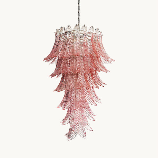 Murano Glass Chandelier | Handcrafted Pink Feather Design | 70cm Diameter