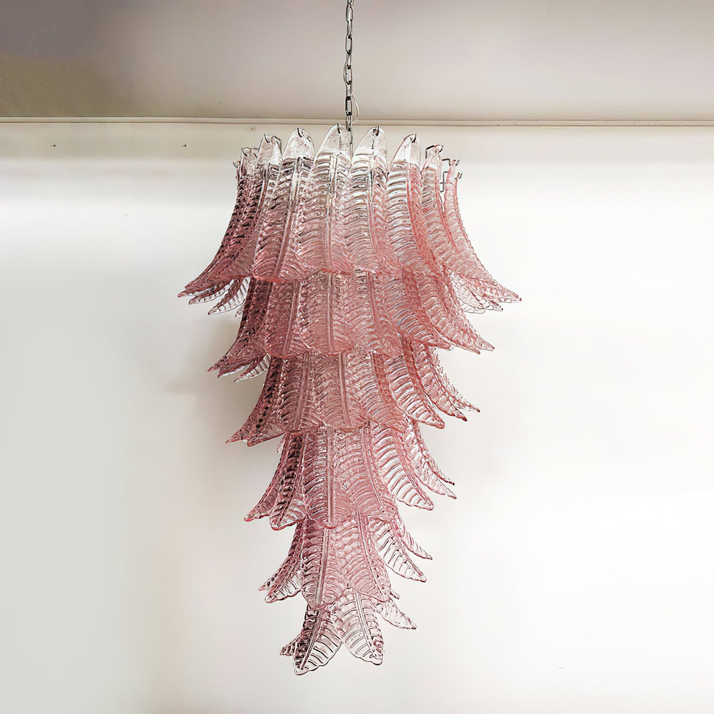Murano Glass Chandelier | Handcrafted Pink Feather Design | 70cm Diameter