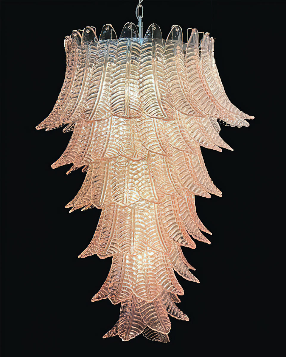 Murano Glass Chandelier | Handcrafted Pink Feather Design | 70cm Diameter