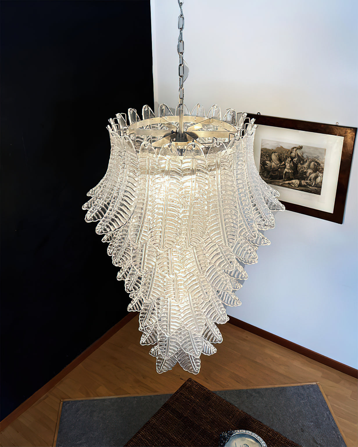 Murano Glass Chandelier | Handcrafted Pink Feather Design | 70cm Diameter