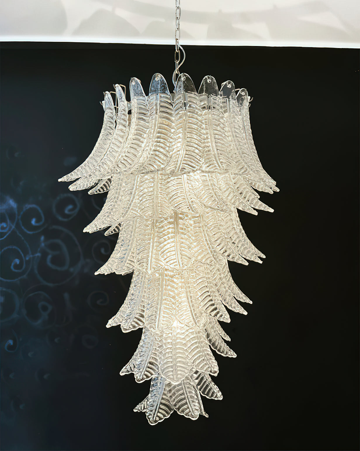 Murano Glass Chandelier | Handcrafted Pink Feather Design | 70cm Diameter