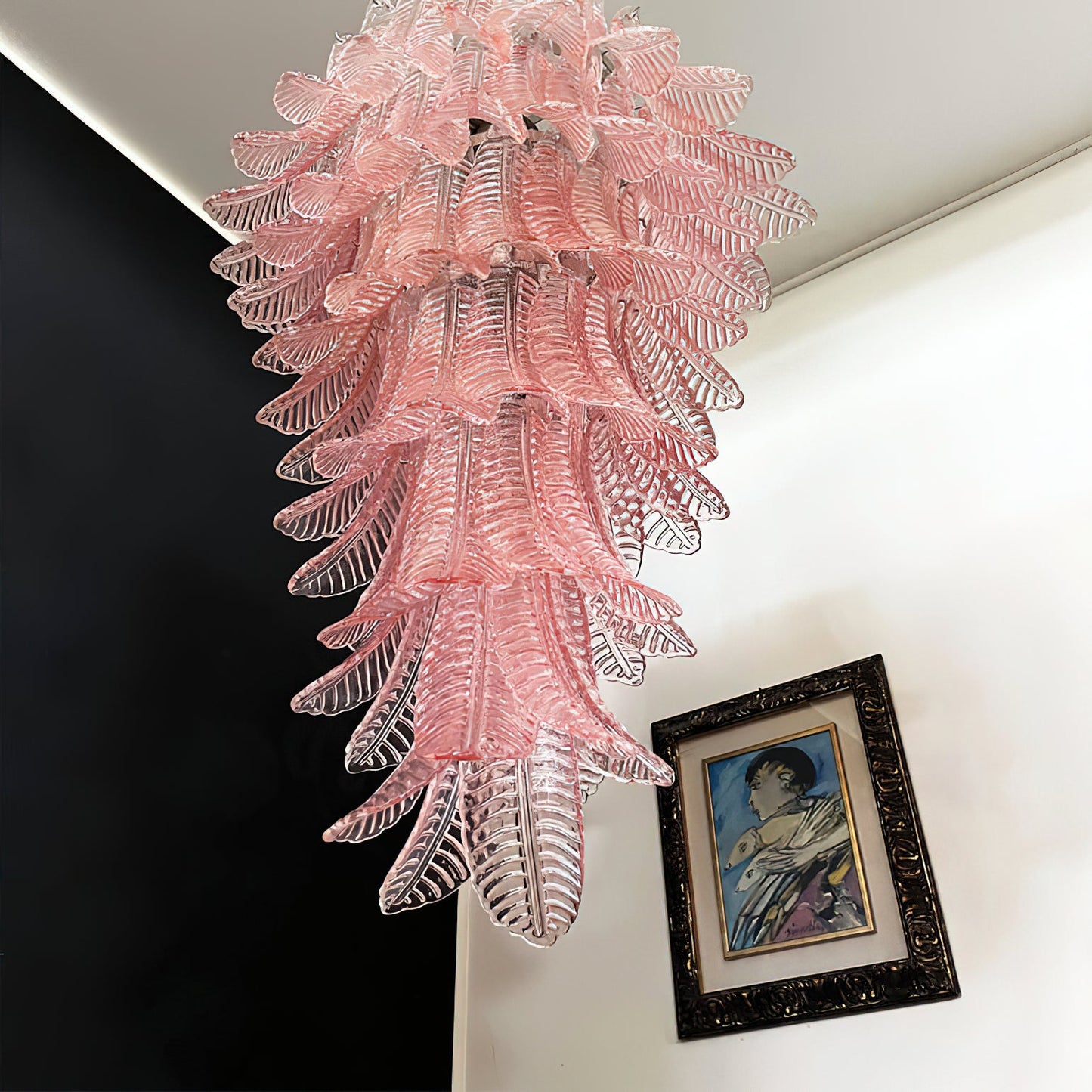 Murano Glass Chandelier | Handcrafted Pink Feather Design | 70cm Diameter