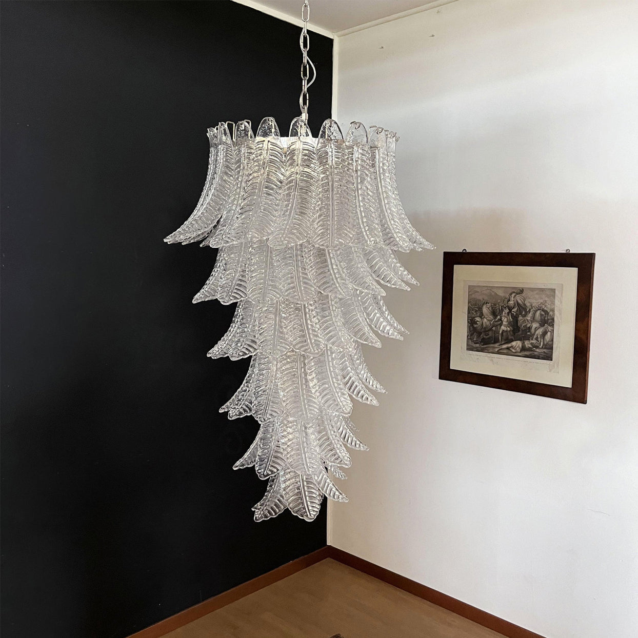 Murano Glass Chandelier | Handcrafted Pink Feather Design | 70cm Diameter