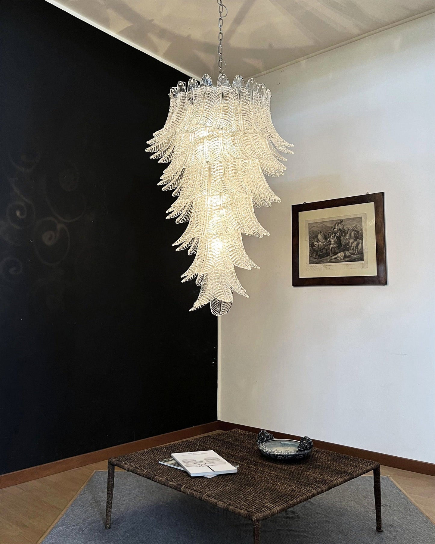 Murano Glass Chandelier | Handcrafted Pink Feather Design | 70cm Diameter
