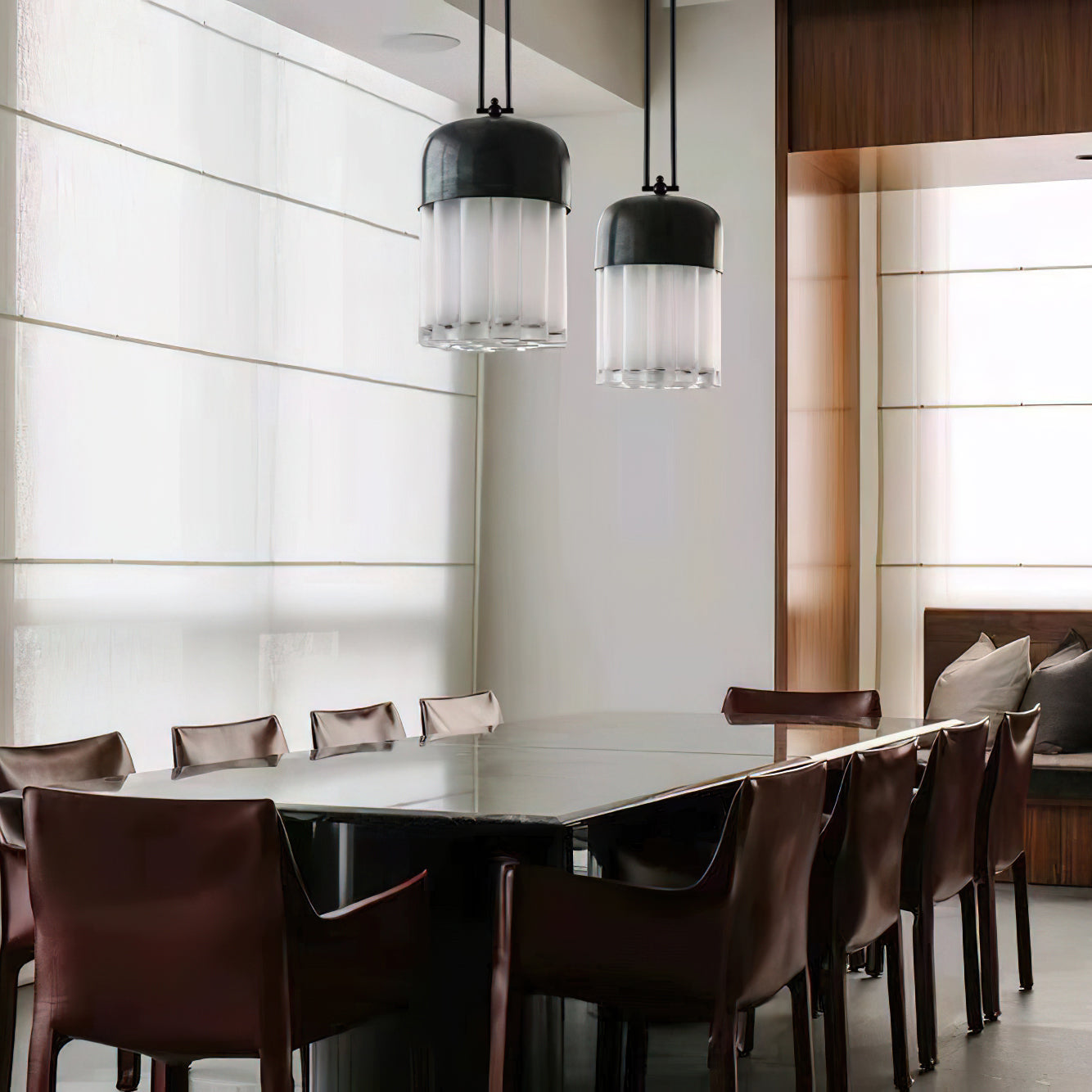 Felix Pendant Light | Black Metal & Frosted Glass | Adjustable Height