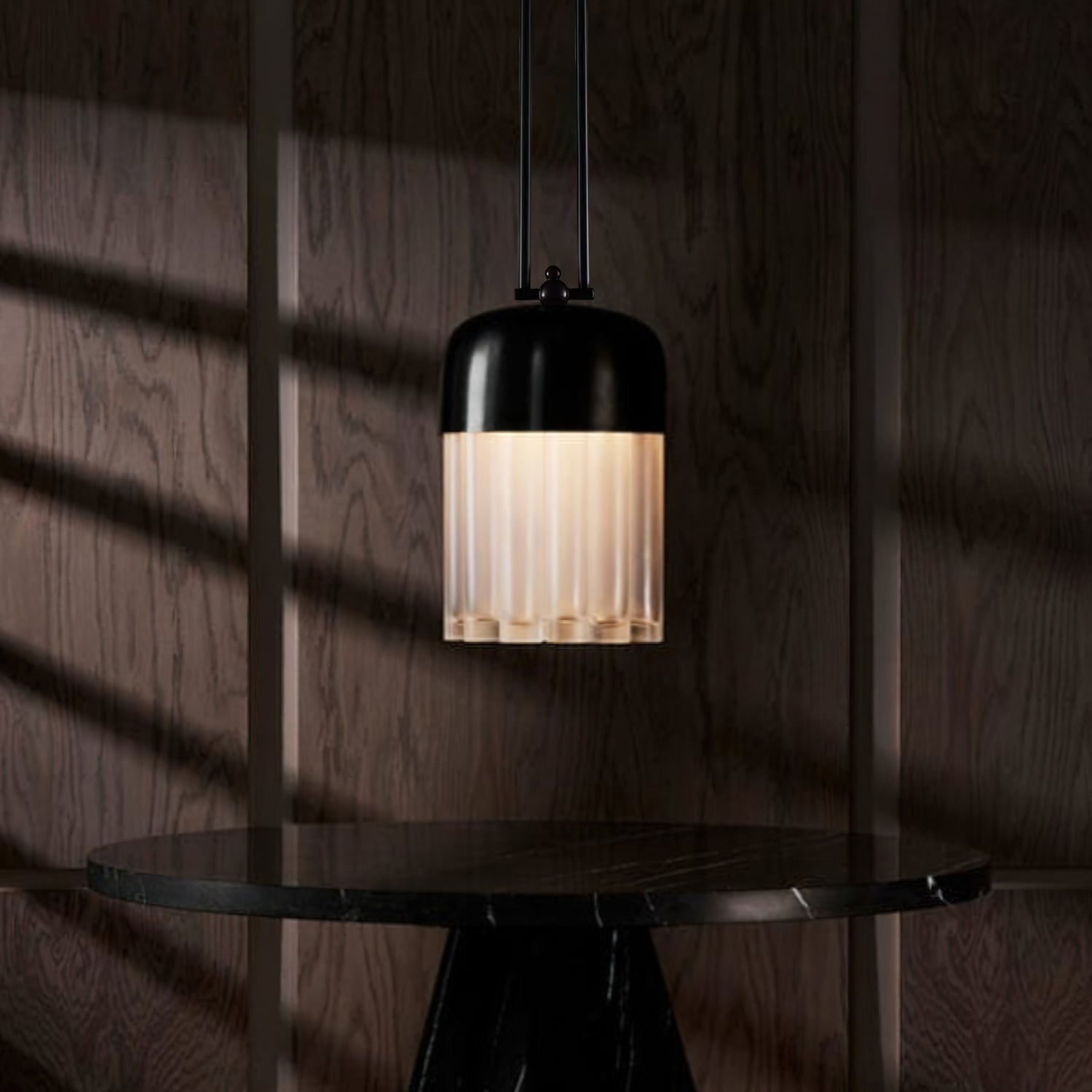 Felix Pendant Light | Black Metal & Frosted Glass | Adjustable Height