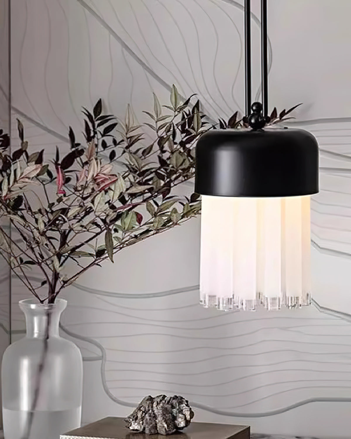 Felix Pendant Light | Black Metal & Frosted Glass | Adjustable Height