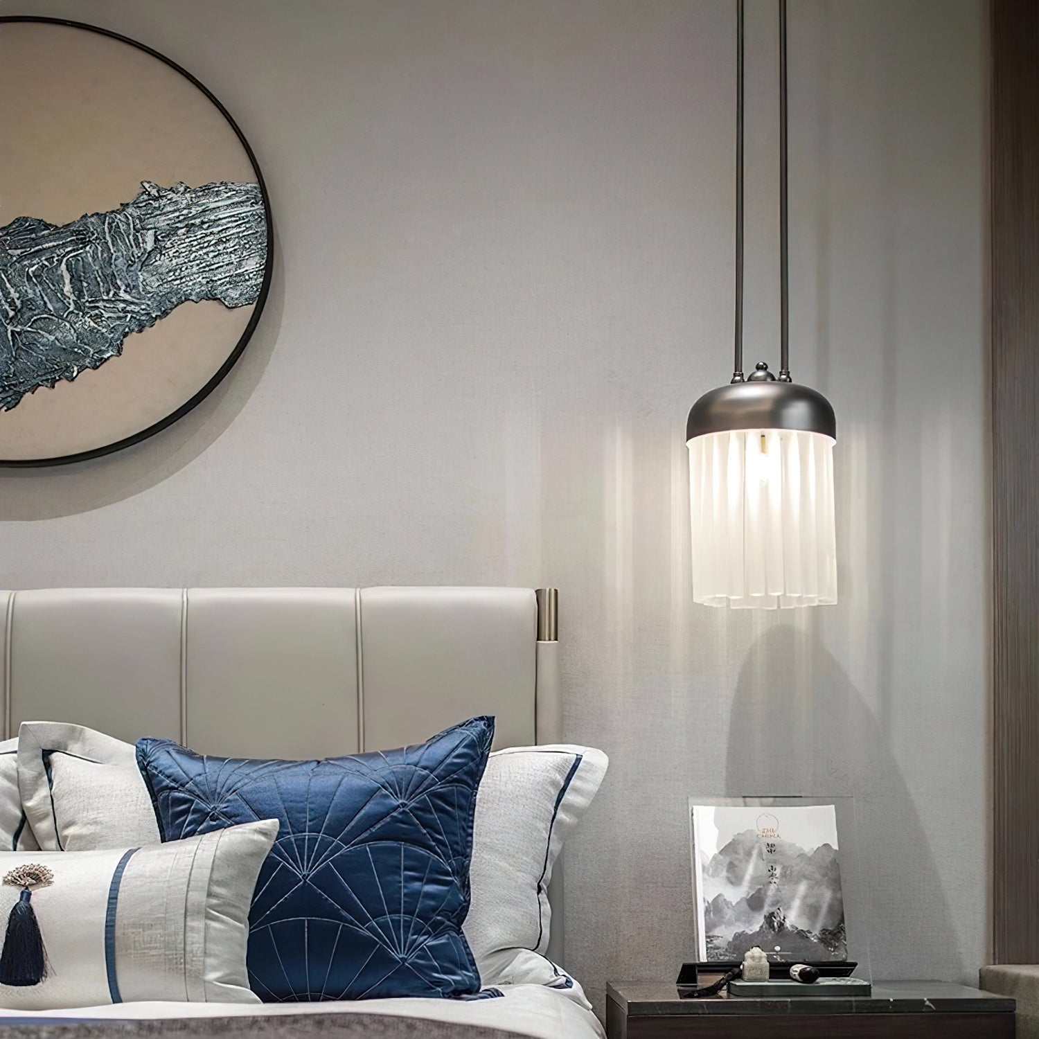 Felix Pendant Light | Black Metal & Frosted Glass | Adjustable Height