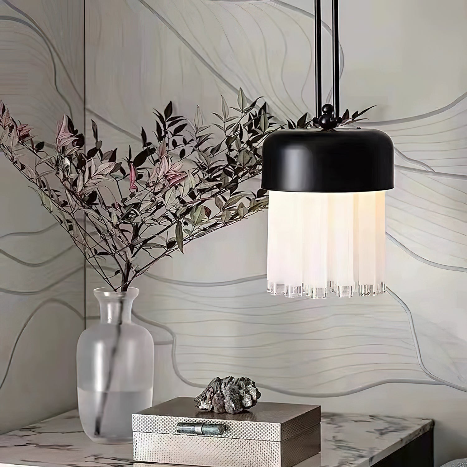 Felix Pendant Light | Black Metal & Frosted Glass | Adjustable Height