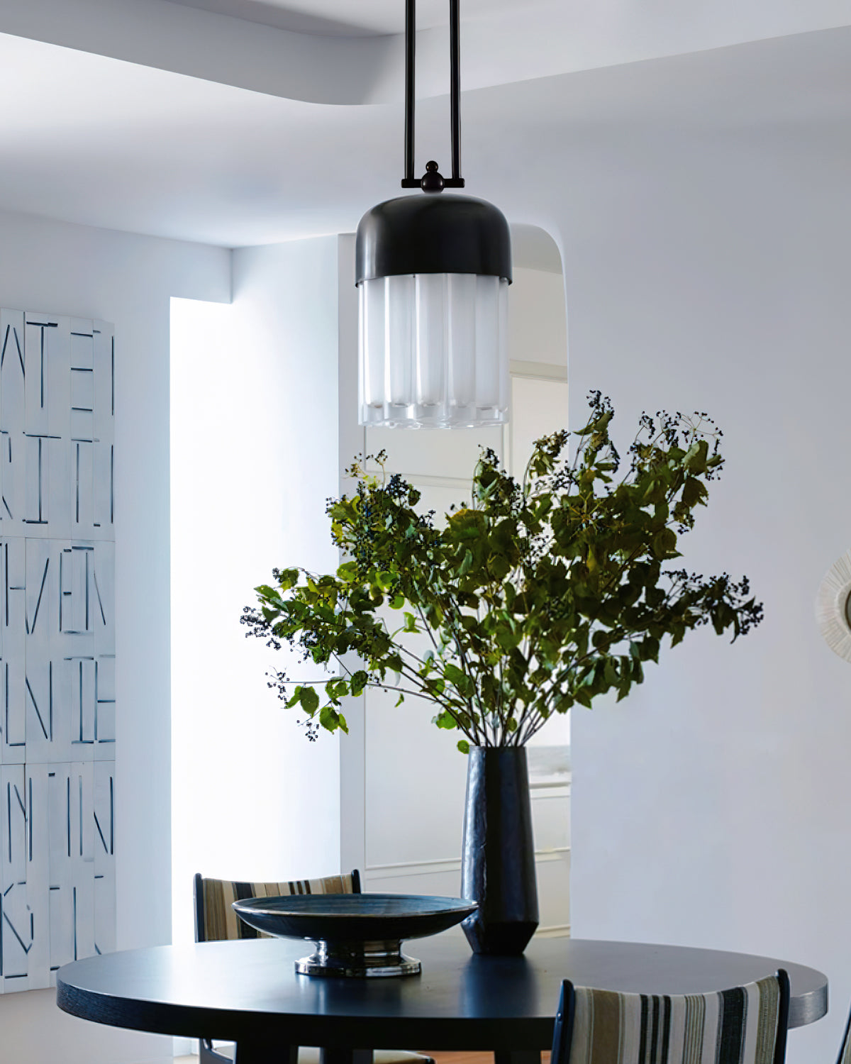 Felix Pendant Light | Black Metal & Frosted Glass | Adjustable Height