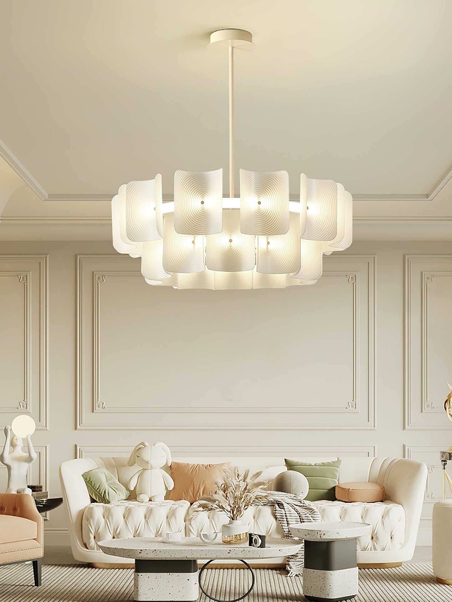 Fingerprint Chandelier | Modern Acrylic | Beige and White