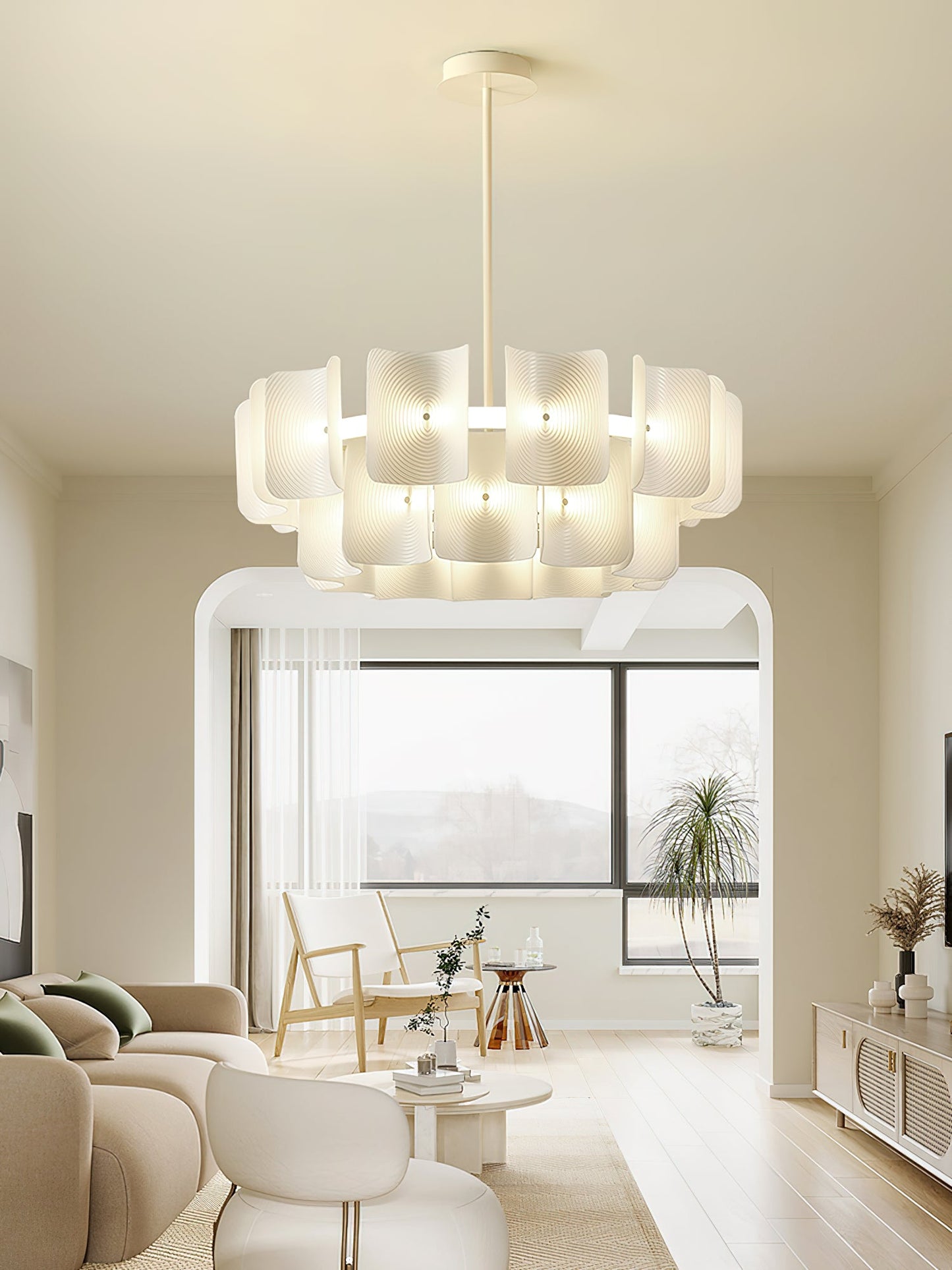 Fingerprint Chandelier | Modern Acrylic | Beige and White