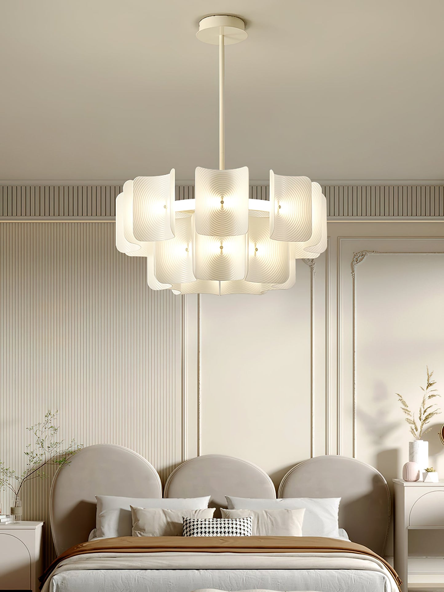 Fingerprint Chandelier | Modern Acrylic | Beige and White
