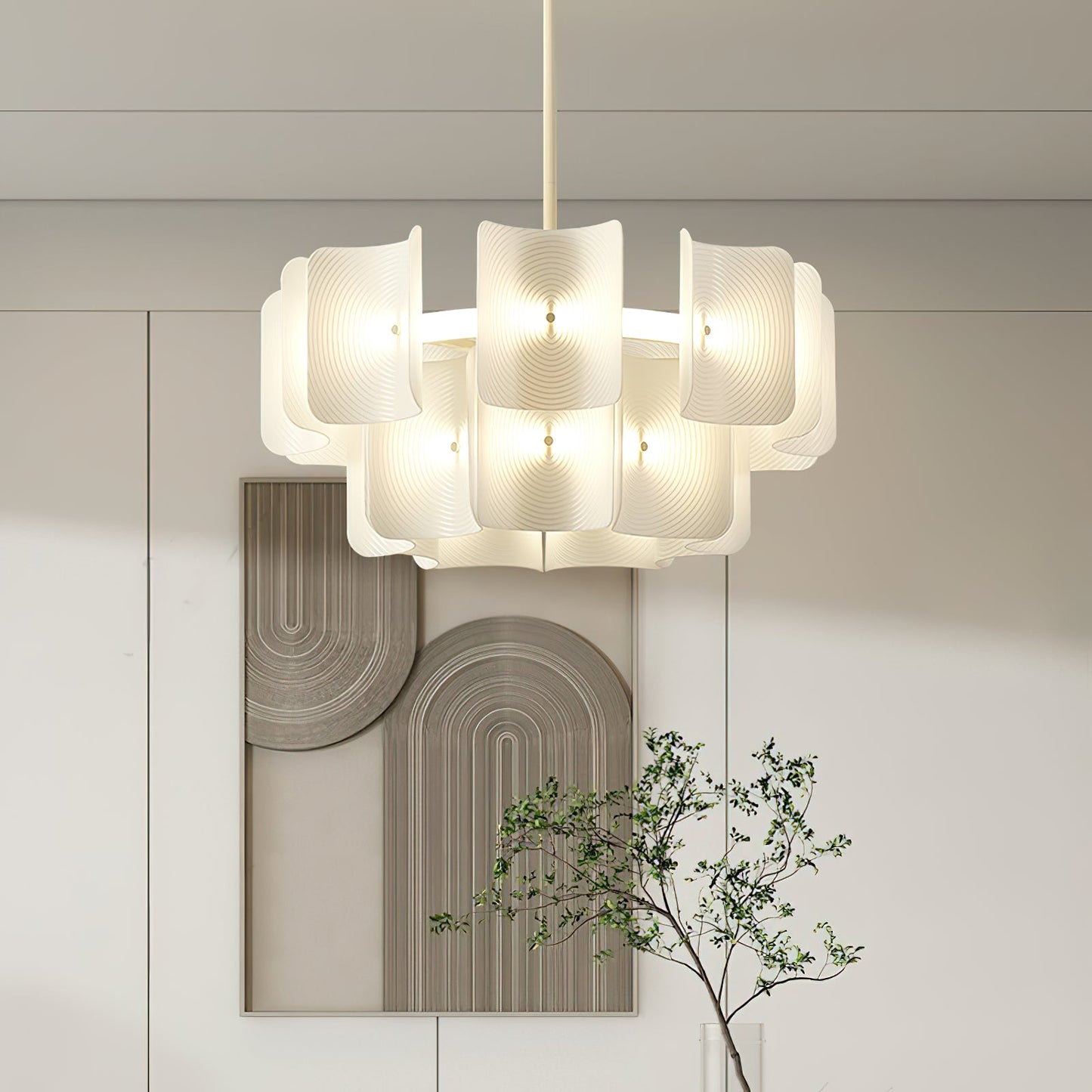 Fingerprint Chandelier | Modern Acrylic | Beige and White