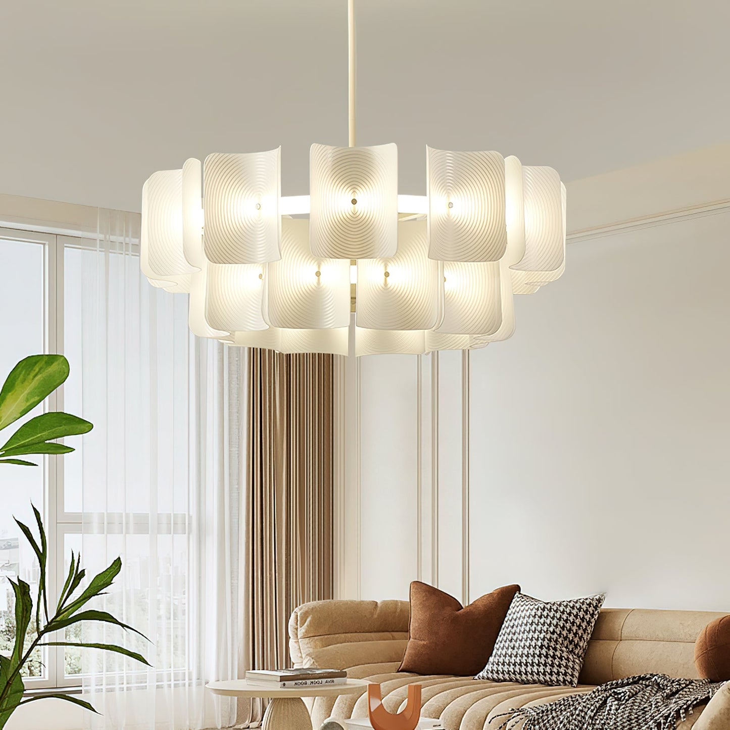 Fingerprint Chandelier | Modern Acrylic | Beige and White