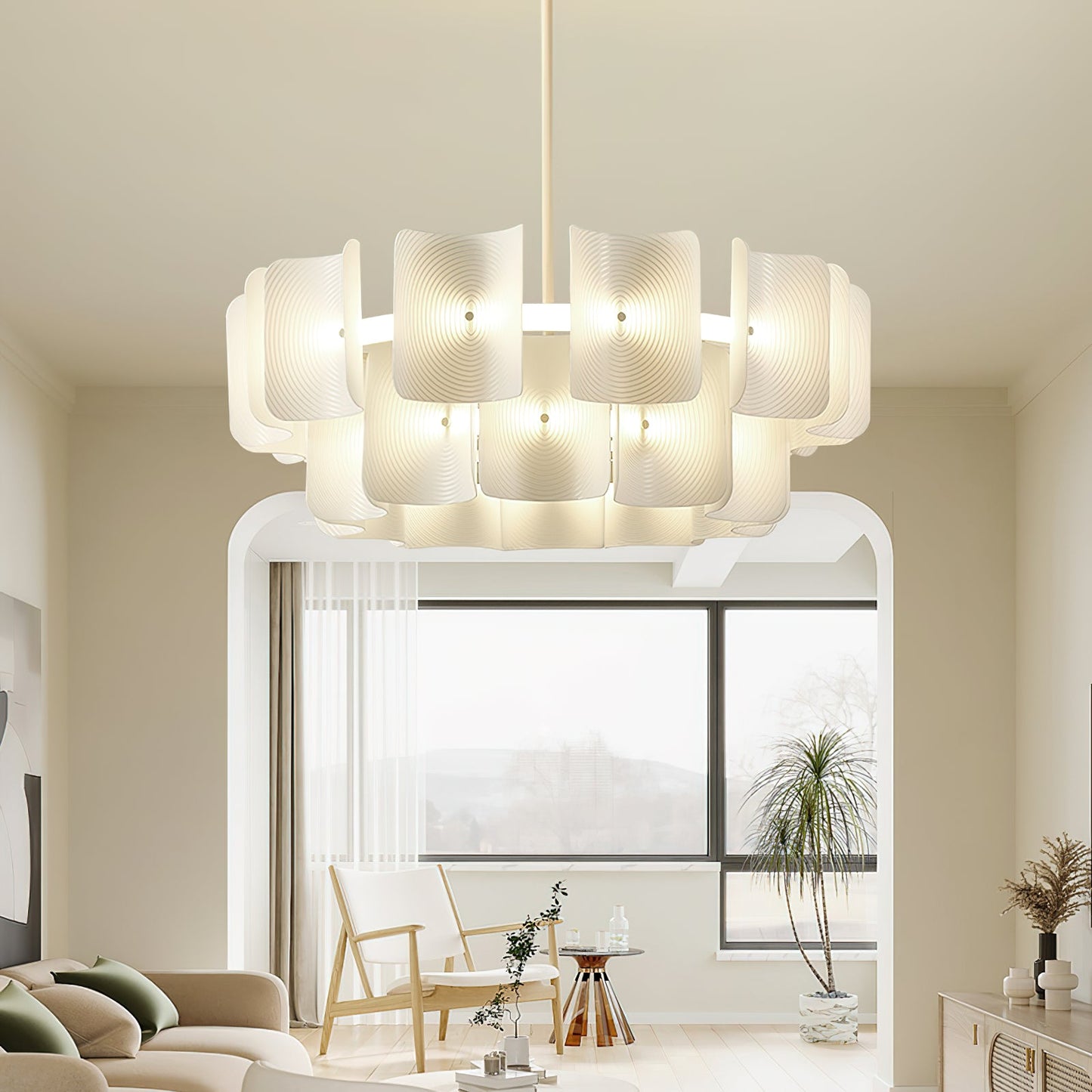 Fingerprint Chandelier | Modern Acrylic | Beige and White