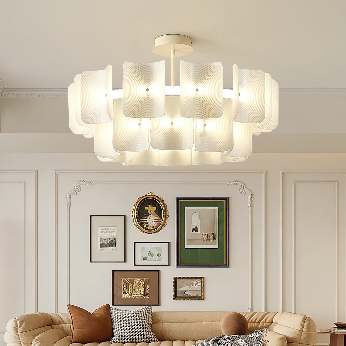 Fingerprint Chandelier | Modern Acrylic | Beige and White