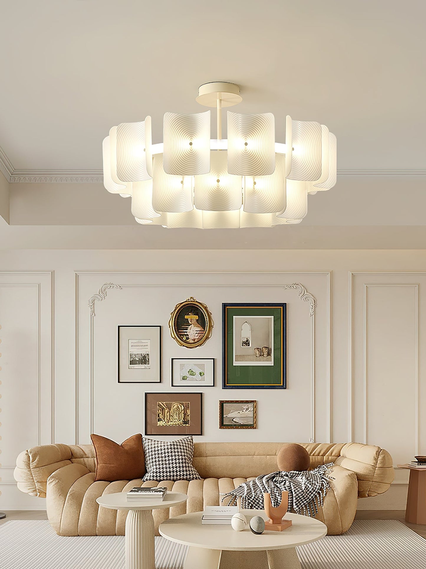 Fingerprint Chandelier | Modern Acrylic | Beige and White
