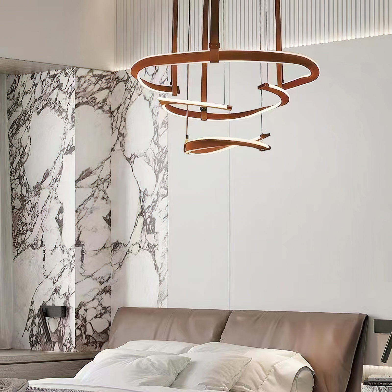 Chandelier | Aluminum & Velvet | Brown, 3 Sizes