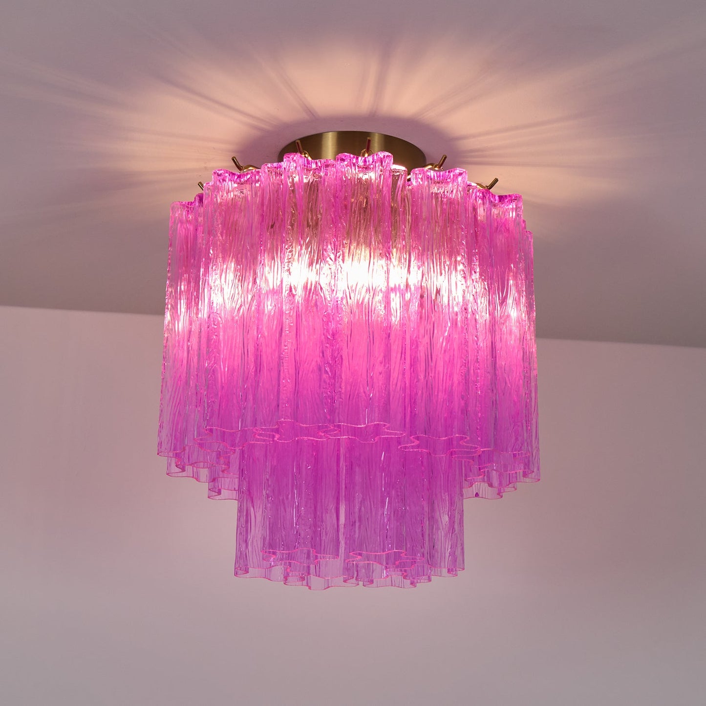 Fiora Rose Red Glass Ceiling Lamp | Pink Glass | Gold Finish