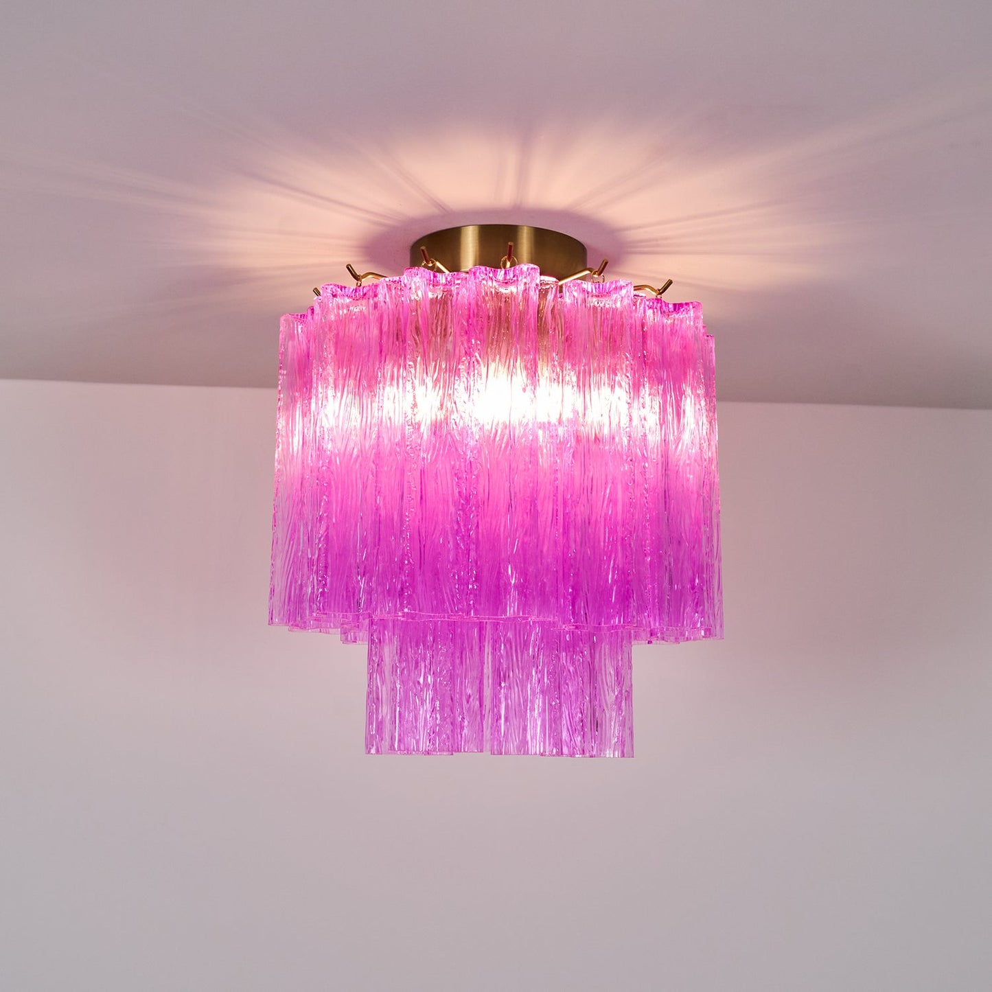 Fiora Rose Red Glass Ceiling Lamp | Pink Glass | Gold Finish