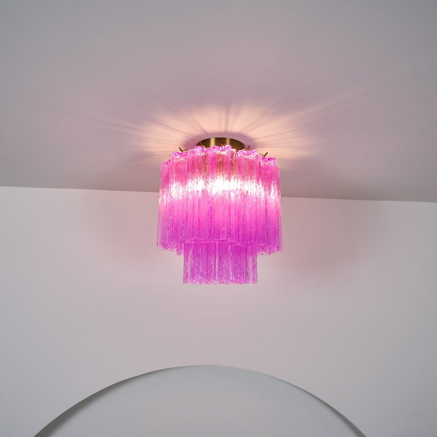 Fiora Rose Red Glass Ceiling Lamp | Pink Glass | Gold Finish