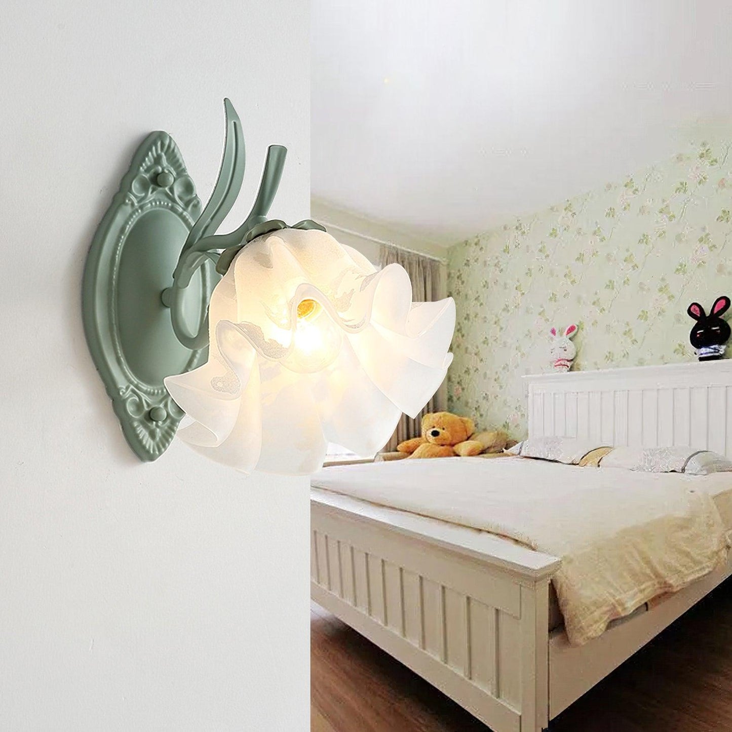 Flared Wall Sconce | Metal & Glass | Green | Set of 2