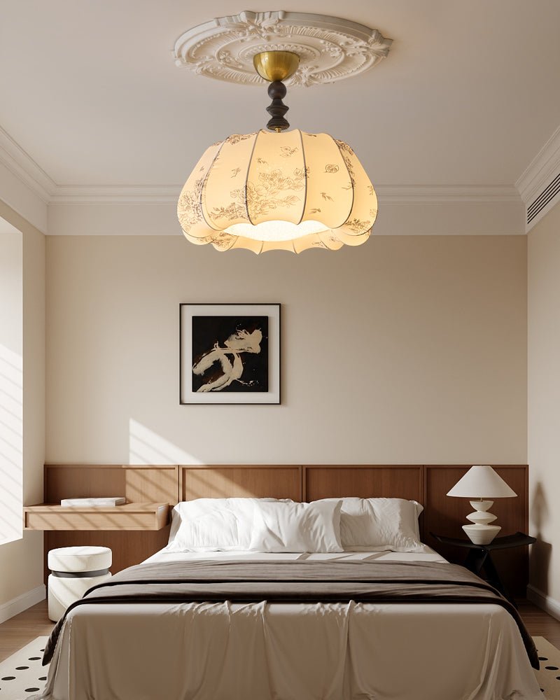 Fleurina Ceiling Lamp | Fabric, Metal, Wood | Walnut, Gold