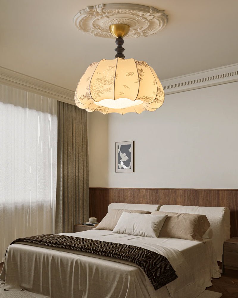 Fleurina Ceiling Lamp | Fabric, Metal, Wood | Walnut, Gold