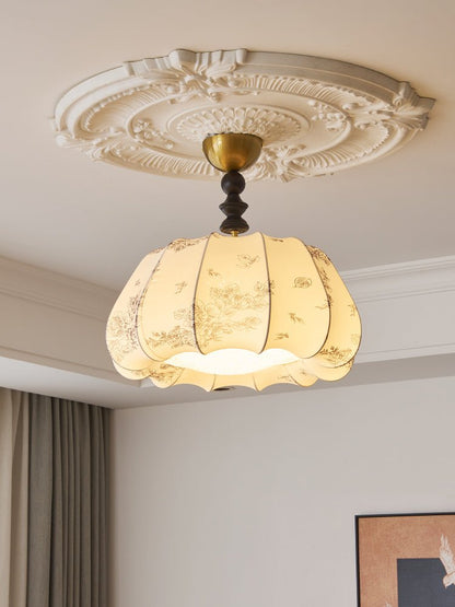 Fleurina Ceiling Lamp | Fabric, Metal, Wood | Walnut, Gold