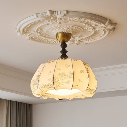 Fleurina Ceiling Lamp | Fabric, Metal, Wood | Walnut, Gold