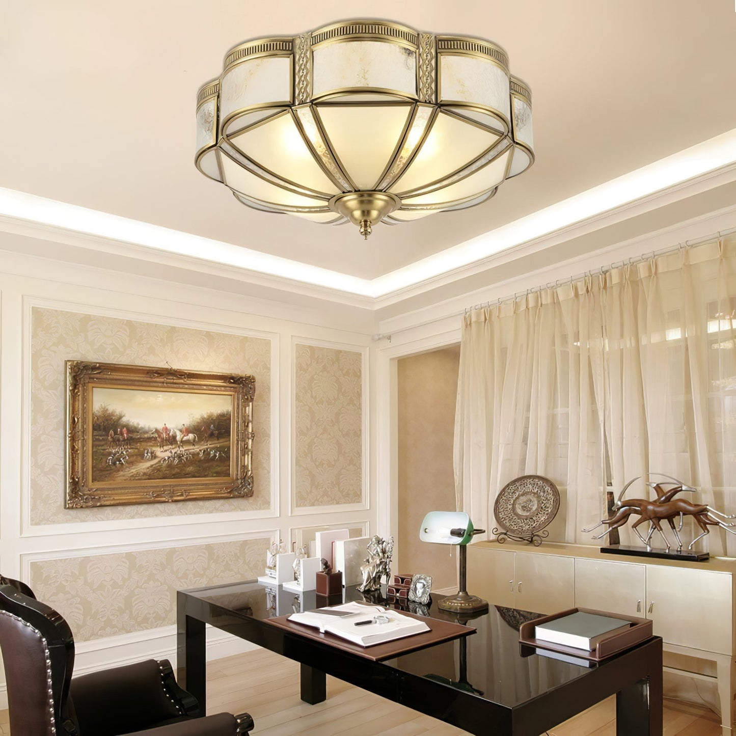 Floral Brass Ceiling Lamp | Brass & Glass | Vintage Design