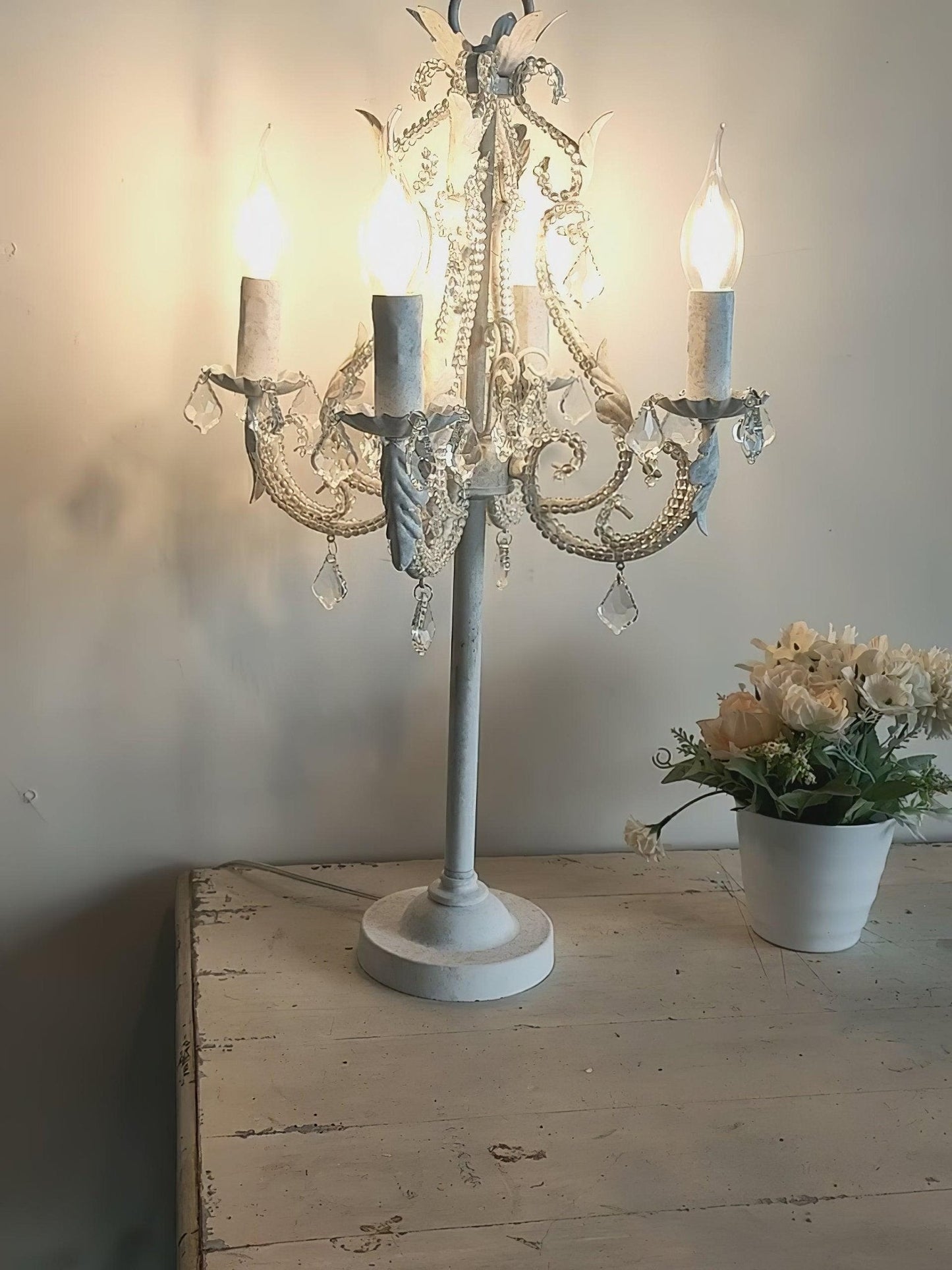 Candle Table Lamp | Crystal | Antique White