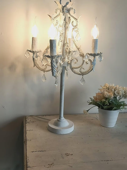 Candle Table Lamp | Crystal | Antique White
