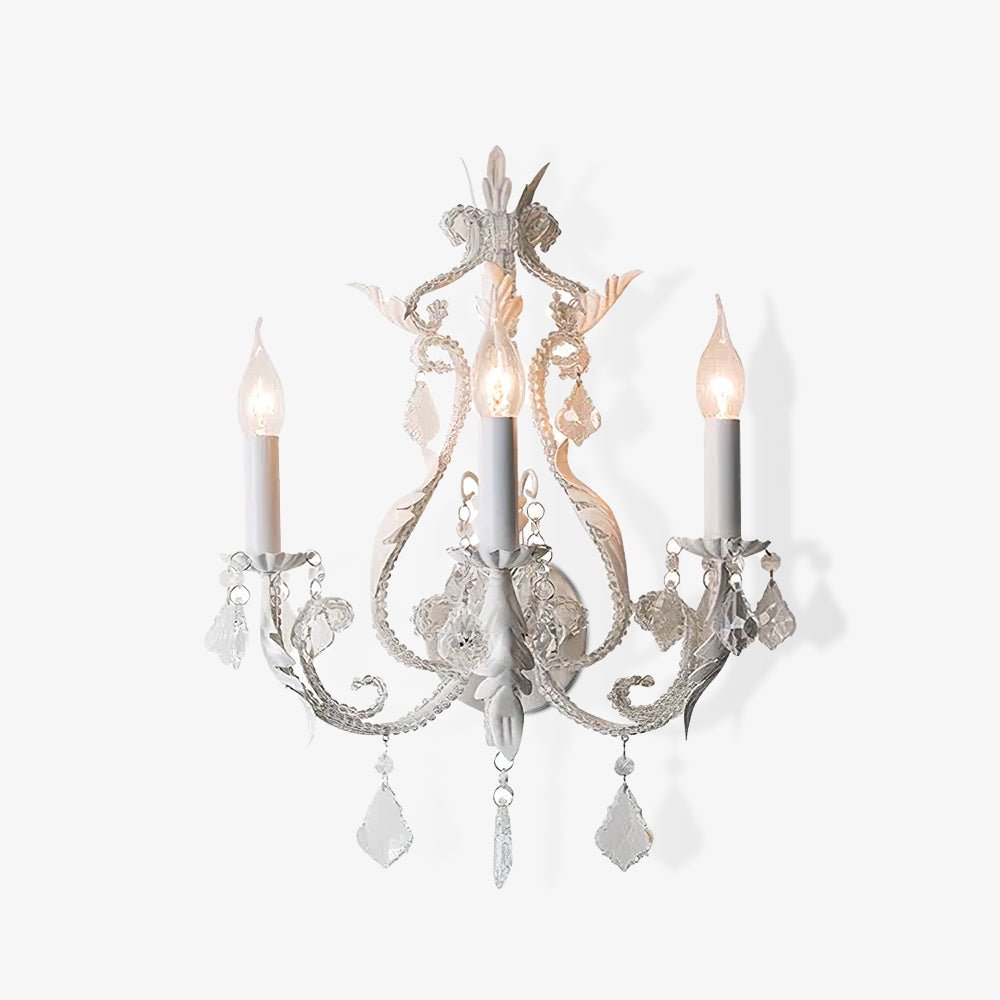 Candle Holder Wall Lamp | Metal, Iron, Crystal | Antique White