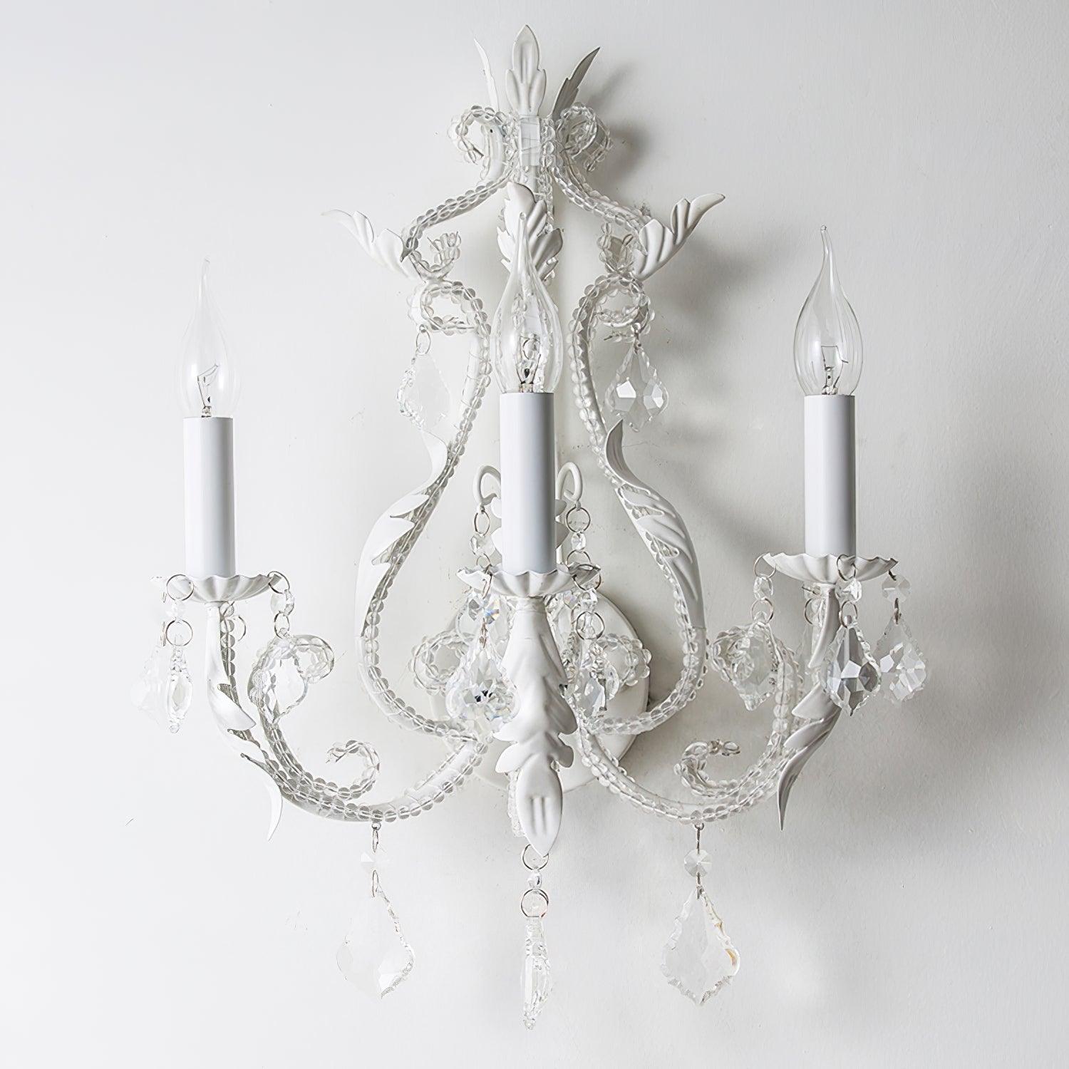 Candle Holder Wall Lamp | Metal, Iron, Crystal | Antique White