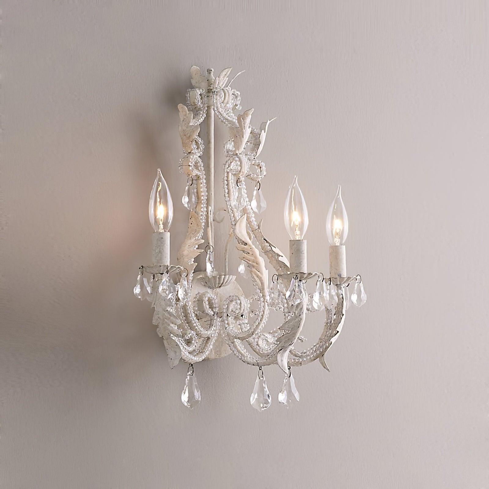 Candle Holder Wall Lamp | Metal, Iron, Crystal | Antique White
