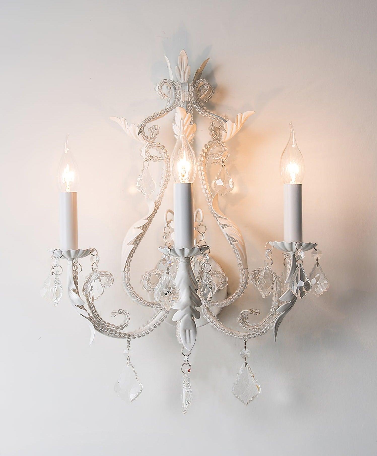 Candle Holder Wall Lamp | Metal, Iron, Crystal | Antique White
